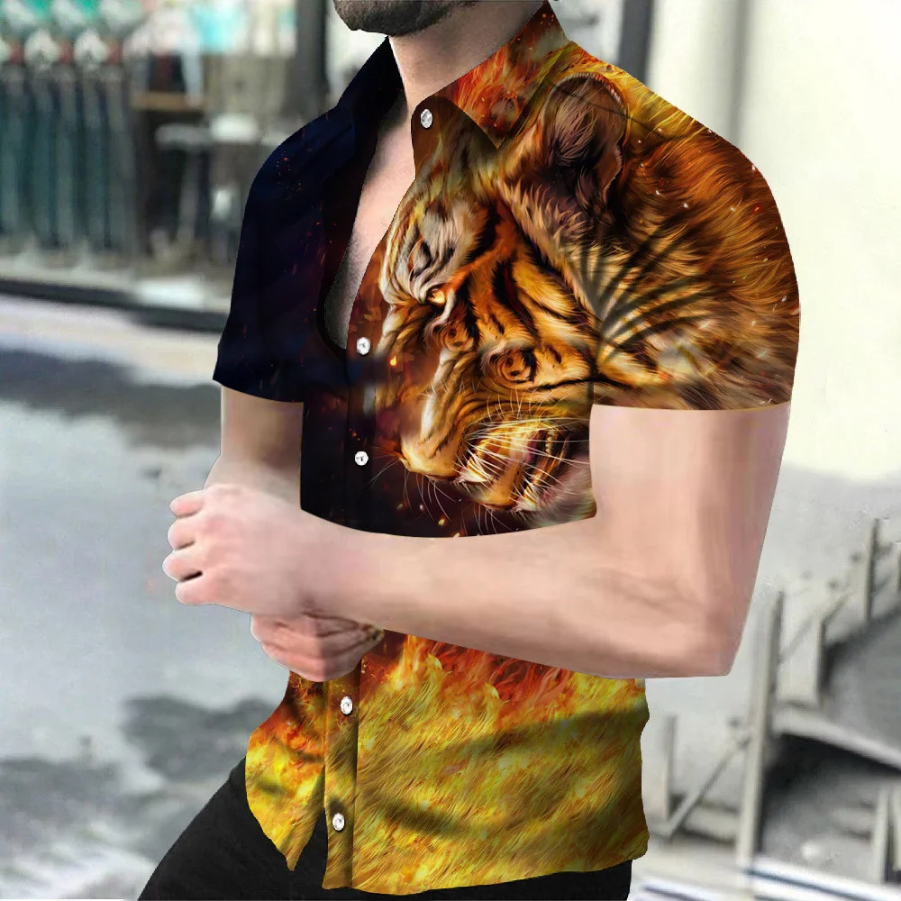 Летние Гавайские рубашки нового бренда С 3D-печатью, Свирепый тигр, Модный тренд 2023, Блузка оверсайз в стиле Винтажной одежды Изображение 4