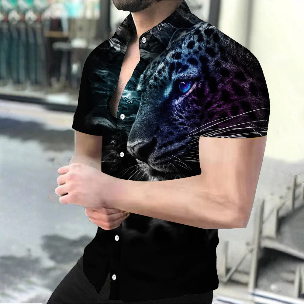 Летние Гавайские рубашки нового бренда С 3D-печатью, Свирепый тигр, Модный тренд 2023, Блузка оверсайз в стиле Винтажной одежды Изображение 5