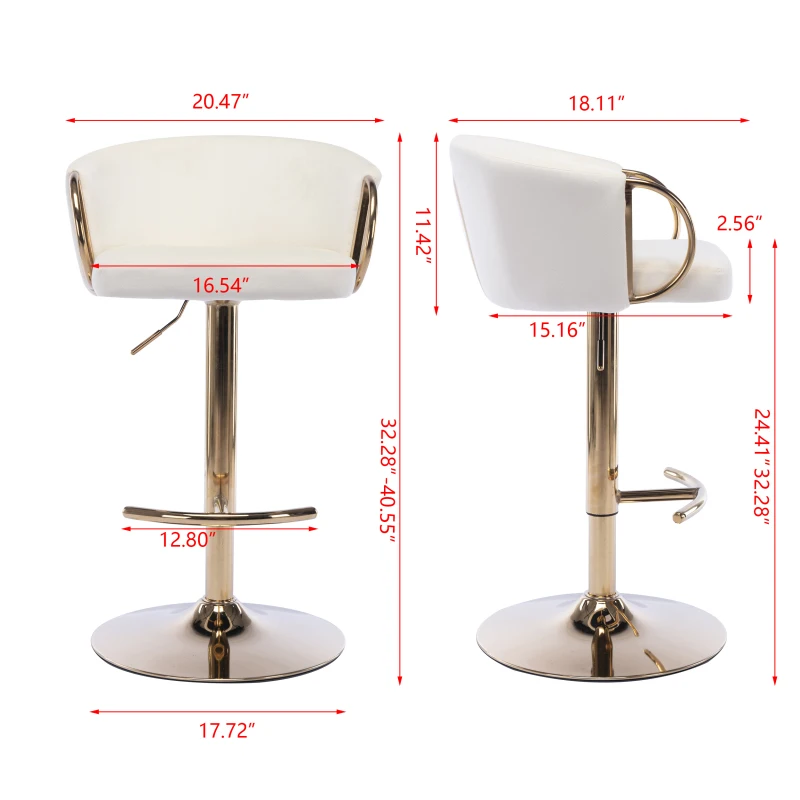 Набор из 2 барных стульев с хромированной подставкой для ног и поворотным основанием, регулируемым по высоте, с механическим подъемом Velvet + Золотая ножка Simple Изображение 5