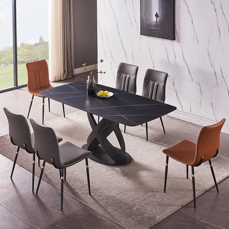 Легкий роскошный обеденный стол из шифера в современном минималистичном домашнем хозяйстве, небольшой квартире, прямоугольный обеденный стол высокого класса Изображение 1
