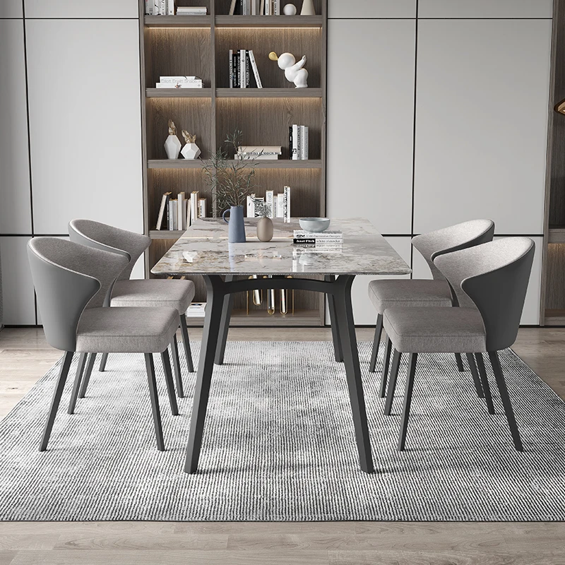 Итальянский обеденный стол и стулья из светлого сланца Pandora Stone, Современный минималистичный дизайн, высококачественная гостиничная мебель FGM Изображение 4