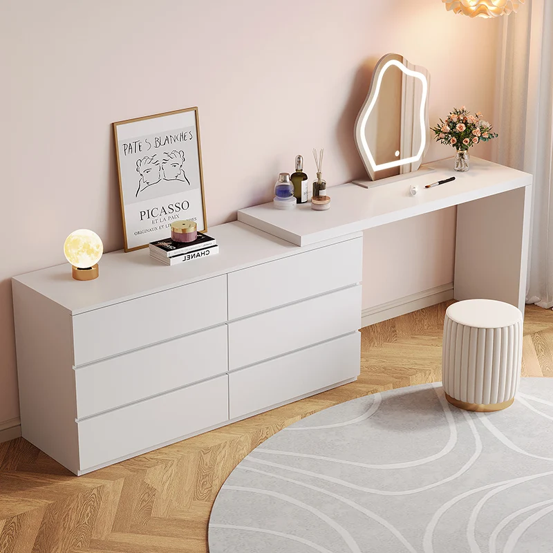 современный белый туалетный столик в спальне, зеркало со светодиодной подсветкой, органайзер, комод, стол, белые шкафы для гостиной, украшение мебели для дома Z Изображение 0
