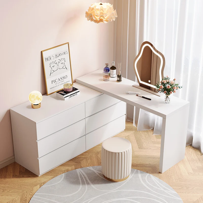 современный белый туалетный столик в спальне, зеркало со светодиодной подсветкой, органайзер, комод, стол, белые шкафы для гостиной, украшение мебели для дома Z Изображение 3