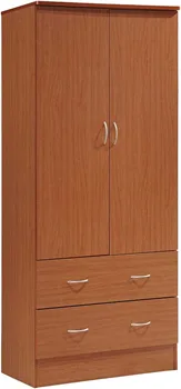 HODEDAH IMPORT- Двухдверный шкаф-купе с двумя выдвижными ящиками и подвесной штангой, вишневый