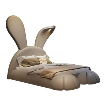 L Креативная кровать с мультяшным кроликом для девочки, кровать принцессы из массива дерева, Тканевая кровать для маленькой квартиры, простая односпальная кровать для мальчика для детей