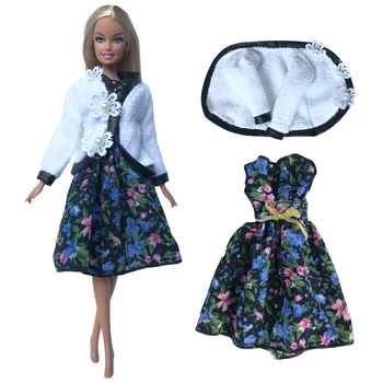 NK 1 комплект, жилет принцессы с цветочным рисунком, повседневная юбка, белое пальто для волос, благородная одежда, модное платье для куклы Барби, аксессуары, подарочная игрушка для девочек