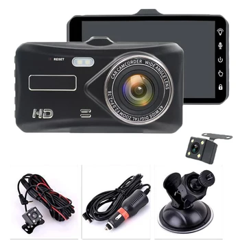 Автомобильный видеорегистратор с двумя объективами, Видеорегистратор HD 1080P, Автомобильный Черный ящик, 4-дюймовый IPS-рекордер, Датчик ночного видения GC1064, Видеорегистратор