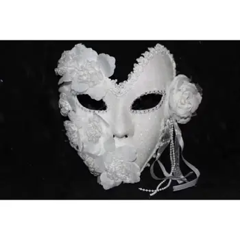 Венецианская белая маска с пером и цветами, маска для вечеринки на Хэллоуин для мужчин и женщин