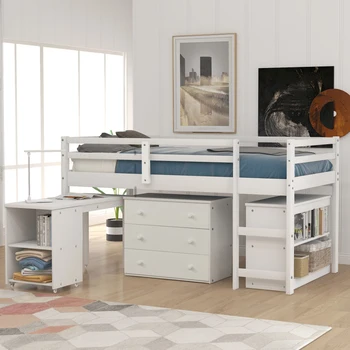 Двуспальные кровати-чердаки, со шкафчиками и съемным переносным столиком, односпальная кровать, двуспальная кровать, кровать для подростков, детская кровать, со столом