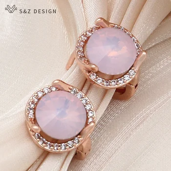 Дизайн S & Z, Новые Модные Серьги с круглыми кристаллами для женщин, свадебные Украшения из розового золота 585 пробы, серьги с кубическим цирконием в подарок