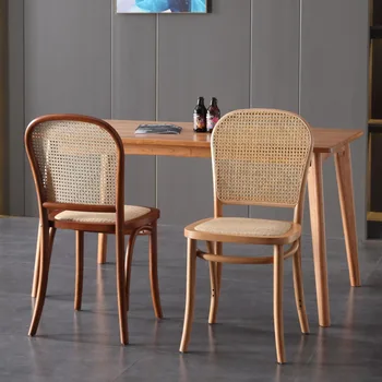 Домашний дизайнерский ротанговый стул с плетеной спинкой из ротанга в стиле ретро, Легкий роскошный гостиничный стул из массива дерева для отдыха, обеденный стул для кафе