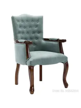 Европейское кресло с подлокотниками из массива дерева, американское одноместное винтажное кресло для кафе в отеле, обеденный стул, домашняя ткань, художественное офисное учебное кресло