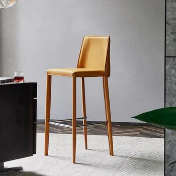Итальянский Легкий Роскошный барный стул Для дома, Современный Минималистичный Высокий стул, Кожаное седло со спинкой, обеденный стул в индустриальном стиле, Высокий стул