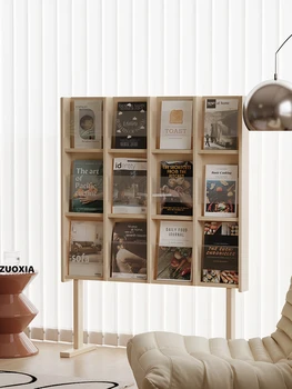Книжная полка в гостиной, напольная подставка для чтения из массива дерева средней древности, Стеллаж для хранения японских газет и журналов