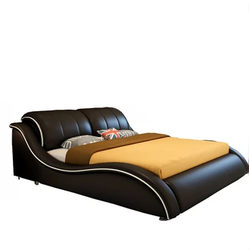 Кожаный каркас кровати с прямоугольной обивкой, Камас, двуспальные кровати, дизайнерская спальня на 2 персоны (размер, цвет можно настроить