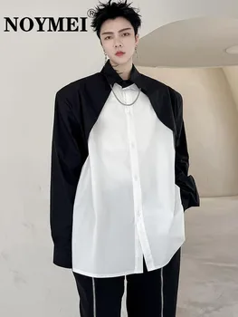 Контрастная рубашка NOYMEI с нишевой строчкой, Персонализированная декоративная рубашка на металлической цепочке, Мода 2023, однобортные мужские топы 9A4825