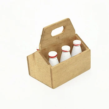 Кукольный домик 1/12, миниатюрная деревянная бутылка для молока с коробкой, имитирующая еду, Игрушки-модели для мини-украшения, Аксессуары для кукольного домика