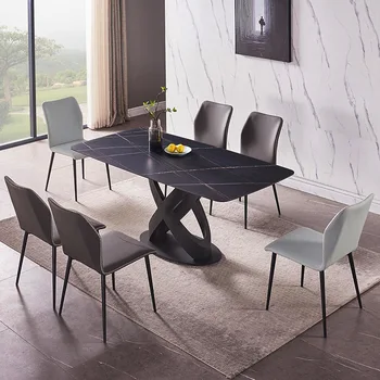 Легкий роскошный обеденный стол из шифера в современном минималистичном домашнем хозяйстве, небольшой квартире, прямоугольный обеденный стол высокого класса