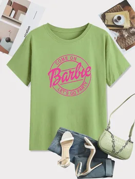 Летняя женская одежда Barbie, свободная женская футболка Kawaii Soft, Универсальная футболка, Нижняя рубашка, майка с круглым вырезом, Подарки