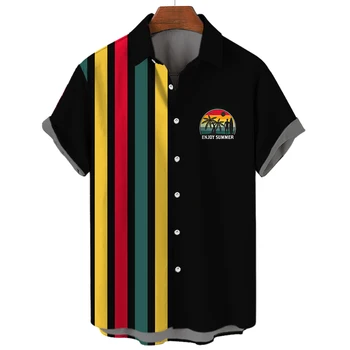 Летняя модная мужская гавайская рубашка в полоску, рубашка поло с 3D принтом, рубашка унисекс, Harajuku, уличный досуг, спортивная рубашка с коротким рукавом