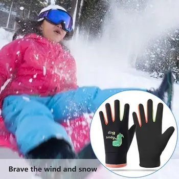 Лыжные перчатки с мультяшным принтом, водонепроницаемые Детские велосипедные перчатки с мультяшным принтом на флисовой подкладке, уличные теплые варежки на зиму
