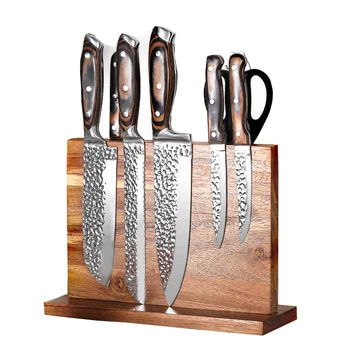 Магнитный блок для ножей С двойным боковым магнитом Магнитный держатель для ножей для хранения кухонных ножей с противоскользящей накладкой Деревянная доска для ножей
