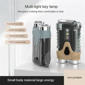 Многофункциональный EDC фонарик-брелок с двойным источником света, рабочая лампа для зарядки через USB, 6 режимов, походный фонарь с открывалкой для бутылок