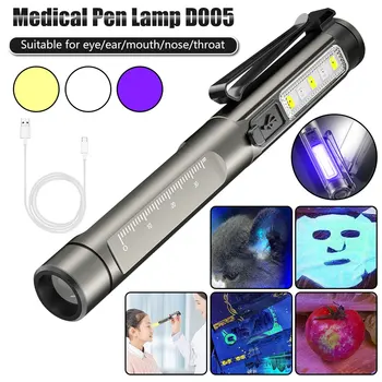 Многофункциональный светодиодный фонарик, перезаряжаемый через USB, фонарик с зажимом, медицинская ручка, карманный фонарик врача, медсестры, первая помощь