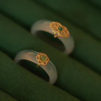 Модное кольцо в китайском стиле, Халцедоновое кольцо на палец, Новый модный нишевый дизайн, индивидуальность, пара ювелирных изделий, женские аксессуары