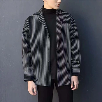 Мужская одежда Осенняя Корейская полосатая рубашка оверсайз с длинным рукавом, модная повседневная уличная одежда, топы красивого дизайна Camisa Masculina