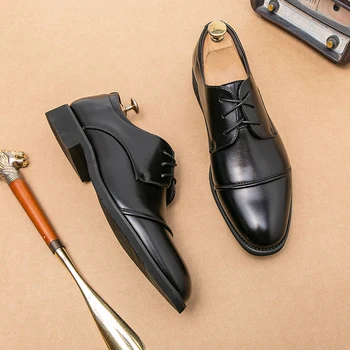 Мужская Официальная обувь Кожаная Деловая Повседневная обувь Высококачественное платье С острым носком Роскошные Мужские Оксфорды Офисная Кожаная обувь с тройным швом