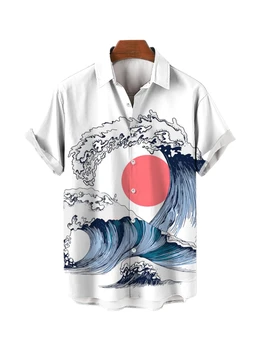 Мужская пляжная рубашка оверсайз с принтом Океанской волны, однобортные Свободные топы в стиле харадзюку с короткими рукавами, Роскошная летняя мужская одежда Dazn