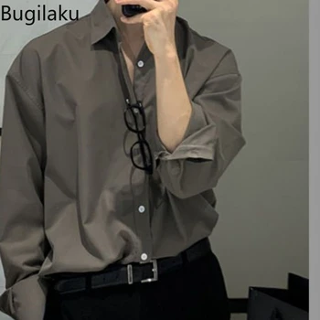 Мужская рубашка Bugilaku, высококачественный светлый костюм в зрелом стиле с длинными рукавами и рубашкой под ним