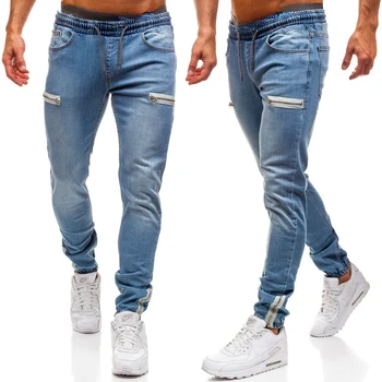 Мужские джинсовые брюки Повседневные спортивные джинсы с матовой застежкой-молнией для мужчин Уличная одежда большого размера Брюки во всю длину