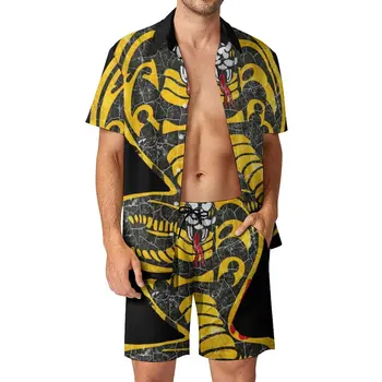 Мужские комплекты пляжной одежды Cobra Kai Crack, комплект повседневной рубашки Film, Летние шорты с рисунком, уличный костюм из 2 предметов 2XL 3XL
