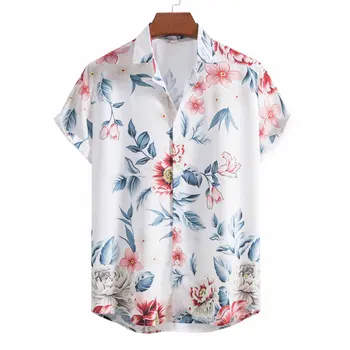Мужские летние пляжные рубашки с 3D цветочным графическим принтом, блузка с коротким рукавом, мужская одежда оверсайз, топы с отложным воротником