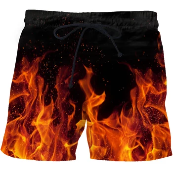 Мужские пляжные шорты с 3D-принтом, шорты для фитнеса Red Flame, Повседневные модные летние плавки, быстросохнущие короткие брюки Hombres
