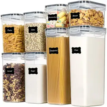 Набор контейнеров для хранения продуктов, организация и хранение кухонной кладовой с легко закрывающимися крышками, 8 штук, кофейная чашка, контейнер для хлеба Sa