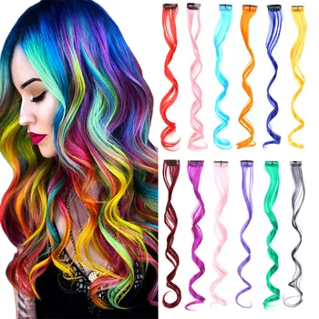 Наращивание синтетических волос LUPU Длинные волнистые шиньоны цвета радужной подсветки для детей, девочек, женщин, наращивание волос на заколках