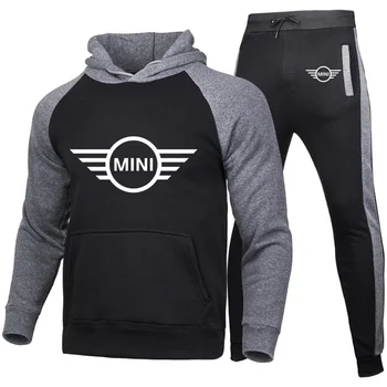 НОВАЯ мужская толстовка с логотипом MINI Race Car из высококачественного хлопка, повседневная куртка на молнии с капюшоном, спортивные брюки, костюм 2 шт.