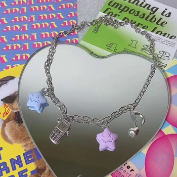 Новое милое ожерелье Harajuku Y2K, Милая подвеска в виде звезды, телефон для женщин, девочек, Корейская ювелирная цепочка Ins в стиле панк, подарки