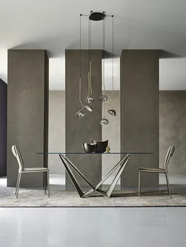 Обеденный стол из итальянского стекла, стол для конференций из закаленного стекла, дизайнерский прямоугольный обеденный стол в минималистском стиле