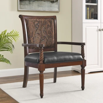 Обеденный стул из каучукового дерева в европейском стиле, губчатая подушка из искусственной кожи, тканевая художественная спинка для гостиной, спальни, мебели для кафе