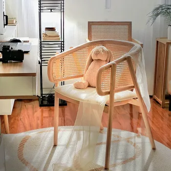Обеденный стул из ротанга для дома в скандинавском стиле для гостиной, рабочий стол из массива дерева для отдыха, кровать и завтрак, ленивый стул с подлокотником