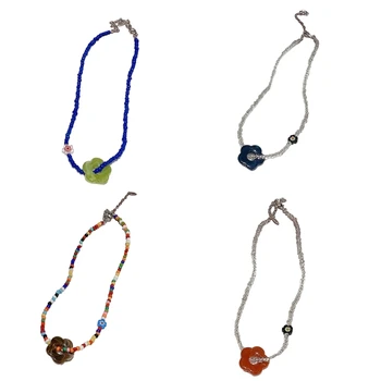 Ожерелье с цветами из рисовых бусин, Регулируемое ожерелье на ключицах с цепочкой для женщин и девочек 634D