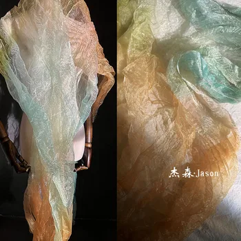 Оригинальная нерегулярная плиссированная лазерная градиентная ткань Стекло Органза кружево плиссированная одежда Дизайнерская ткань Материал по метрам