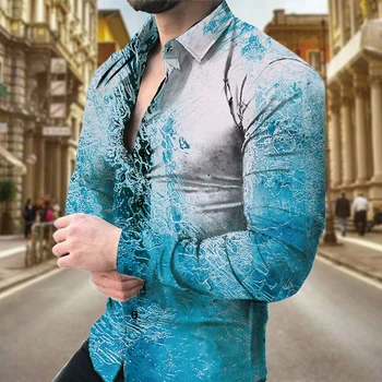 Осенние мужские рубашки 2023 года, Уличная одежда, Винтажные топы с 3D-графикой, рубашки с длинным рукавом для мужчин, одежда, Повседневные Свободные рубашки