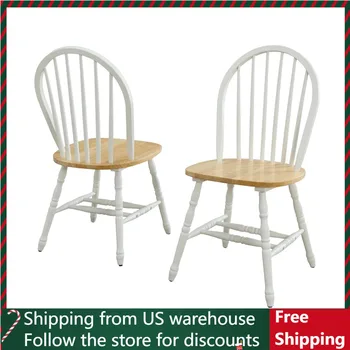 Осенняя аллея Виндзор, обеденные стулья из массива дерева, Бесплатная доставка, Белый и Дубовый набор из 2 стульев, стулья для кухонного стола
