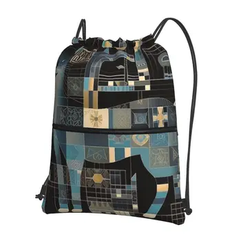 Переносные рюкзаки с квадратным котом, сумка на шнурке, многофункциональная сумка на шнурке, карманные сумки для хранения для школьников