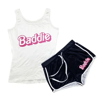 Пижамный комплект с буквенным принтом аниме Барби для женщин, Кавайная Мягкая женская одежда для йоги, Шорты с коротким рукавом, Повседневная Свободная спортивная одежда
